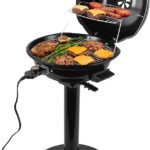 1600W Portable Indoor/Outdoor BBQ Grill with Lid, Adjustable Heat, Removable Stand