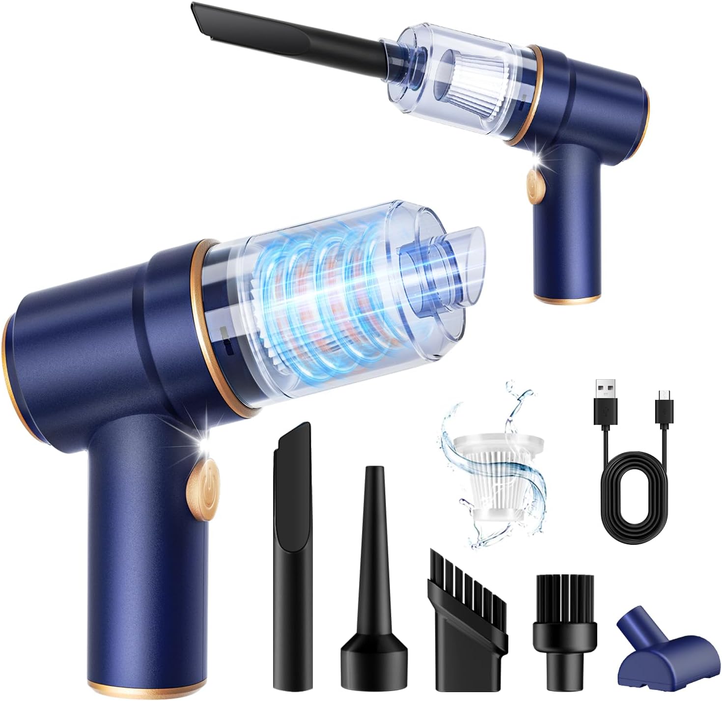 61rqqQdU2fL._AC_SL1500_.jpg Handheld Car Vacuum Cleaner, 9000Pa, Vacuum & Air Duster, 120W, LED, Multi-Nozzles - Image 1