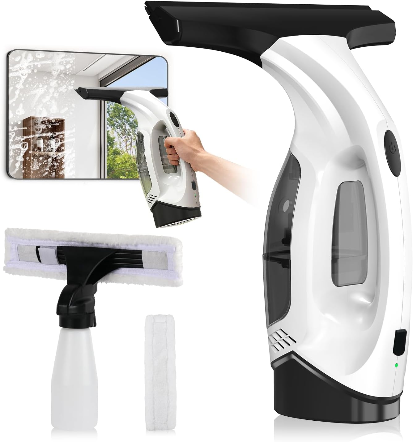 61yQz0lPpkL._AC_SL1500_.jpg Cordless Window Vacuum Squeegee, 2000Pa, 2200mAh, 150ml Tank, for Glass/Tiles/Mirrors/Car, White - Image 1