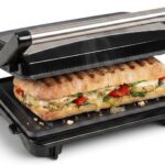 Stainless Steel Electric Griddle Panini Press, Non-Stick Coating, 180° Hinge