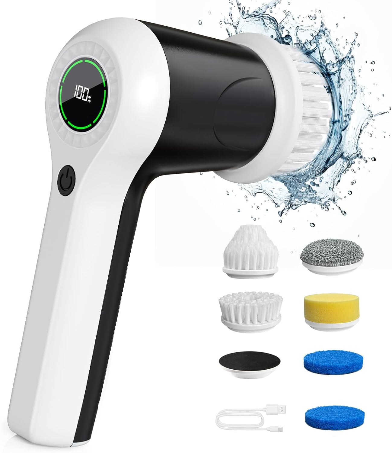 71cuILNOyLL._AC_SL1500_.jpg Electric Spin Scrubber, Cordless, Battery Display, 2 Speeds, 6 Replaceable Heads, Bathroom/Sink/Window - Image 1
