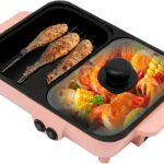 2-in-1 Electric Hot Pot with Grill, 1L Portable Nonstick Mini Ramen Cooker, Dual Temp