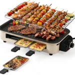 1500W 2-in-1 Smokeless Indoor Grill, Non-Stick Griddle & Grill Net, 3 Mini Trays