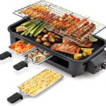 1700W 2-in-1 Smokeless Indoor Grill, Removable Non-Stick Plate, Temp Control, Black